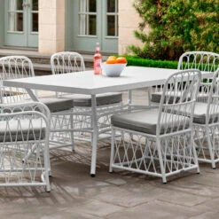 Woodard Aluminum Cane 72" Rectangular Umbrella Table With Slatted Top -Patio Furniture Store 007 Woodard Cane Dinning table only white edited 12402.1668698873