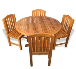 Regal Teak 4 Seat Dining Set With 4 Arch Top Side Chairs & 48" Round Table