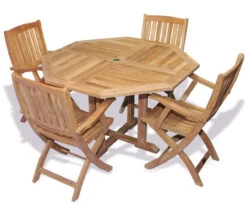 Regal Teak 4 Seat Dining Set With 4 Folding Armchairs & 48" Octagonal Table