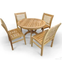 Regal Teak 4 Seat Dining Set With 4 Slatted Side Chairs & 31" Rd Table