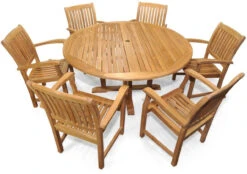 Regal TeakSeat Dining Set With 6 Arm Chairs & 60" Round Table