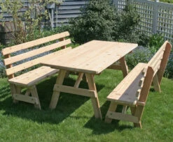 27" Wide Classic Family Cedar Picnic Table Set With Backed Benches - Kit
