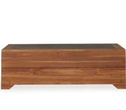 Lloyd Flanders Teak 54" Rectangular Cocktail Table With Faux Concrete Top
