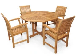 Regal Teak Seat Dining Set With 4 Armchairs & 48" Octagonal Table