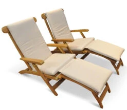 Regal Teak Steamer Chairs & Cushions - Set Of 2