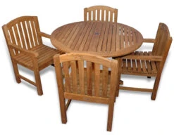 Regal Teak 4 Seat Dining Set With 4 Arch Top Armchairs & 48" Round Table