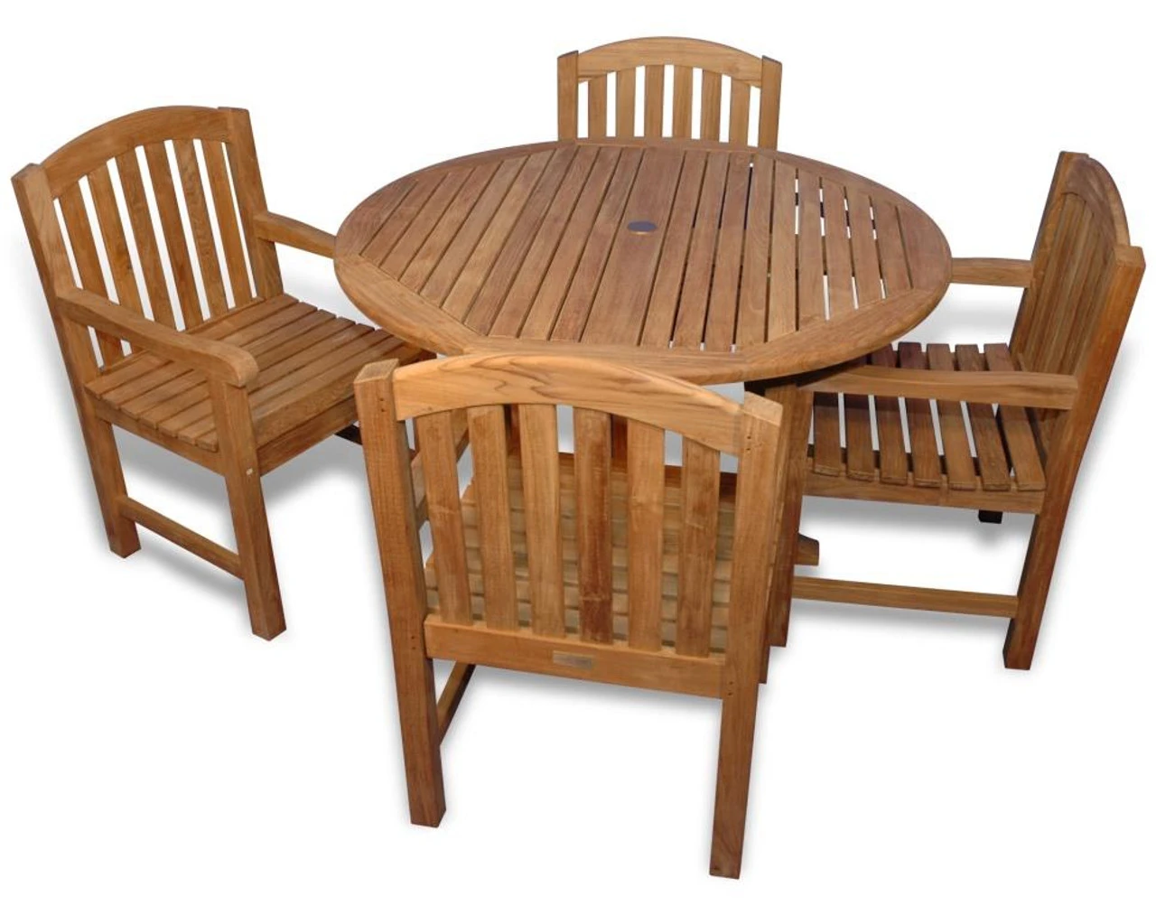 Regal Teak 4 Seat Dining Set With 4 Arch Top Armchairs & 48" Round Table 1 Regal Teak 4 Seat Dining Set With 4 Arch Top Armchairs & 48" Round Table