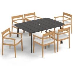 Oxford Garden Lido/Eiland Teak 6 Seat Rectangular Dining Set - Includes Cushions - July 4th Sale - Good 'til The 8th! -Patio Furniture Store 6170K PC.C edited 83885.1667226103