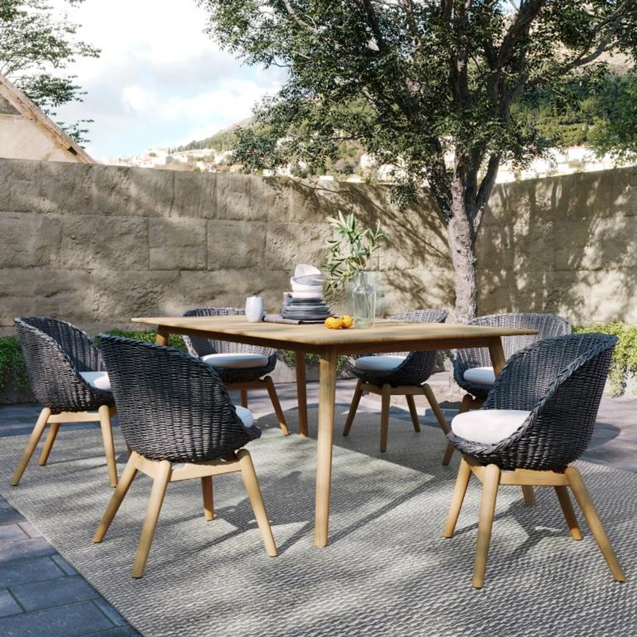 Oxford Garden Tulle Wicker & Teak 6 Seat Dining Set - July 4th Sale - Good 'til The 8th! 4 Oxford Garden Tulle Wicker & Teak 6 Seat Dining Set - July 4th Sale - Good 'til The 8th! - Image 4