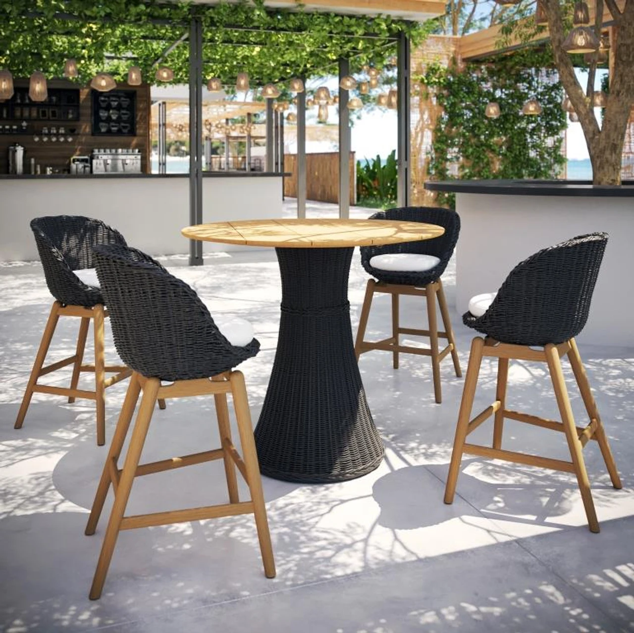 Oxford Garden Tulle Wicker & Teak 4 Seat Round Table Bar Set - July 4th Sale - Good 'til The 8th! 1 Oxford Garden Tulle Wicker & Teak 4 Seat Round Table Bar Set - July 4th Sale - Good 'til The 8th!