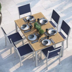 Oxford Garden 7 Pc Travira Tekwood 63" Dining Set With Sling Side Chairs -Patio Furniture Store 6191 PC.F App edited 50304.1677625016