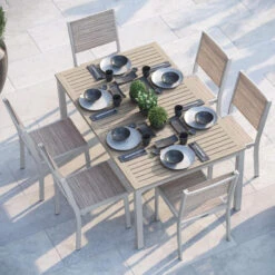 Oxford Garden 7 Pc Travira Tekwood 63" Dining Set With Sling Side Chairs -Patio Furniture Store 6196 PC.F App edited 28981.1677625016