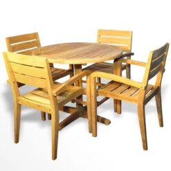 Regal Teak 4 Seat Dining Set With Ventura Stacking Armchairs & 36" Round Table