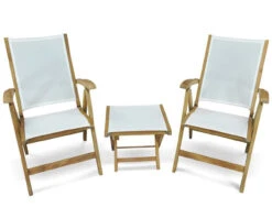 Regal Teak White Sling Folding Dining Chairs & Side Table