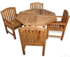 Regal Teak 4 Seat Dining Set With 4 Arch Top Armchairs & 48" Octagonal Table