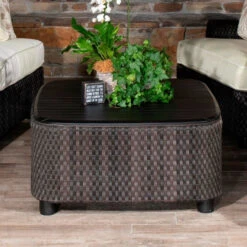 Whitecraft By Woodard Aruba 36" Wicker Coffee Table With Teak Top