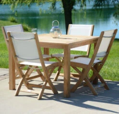 Three Birds 42" Square Newport Table With 4 Riviera Folding Chairs Set