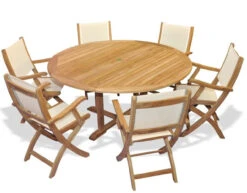 Regal TeakSeat Dining Set With 6 Sling Chairs & 60" Round Table