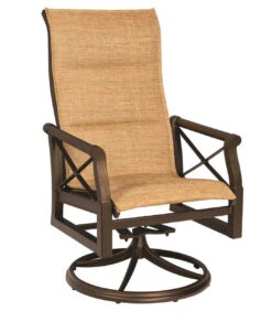 Woodard Aluminum Andover Padded Sling High Back Swivel Rocking Dining Arm Chair