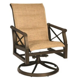 Woodard Aluminum Andover Padded Sling Swivel Rocking Dining Arm Chair