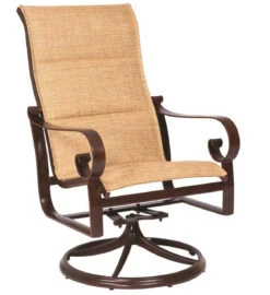 Woodard Aluminum Belden Padded Sling High Back Swivel Rocking Dining Arm Chair