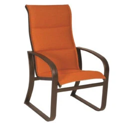 Woodard Aluminum Cayman Isle Padded Sling High Back Dining Arm Chair