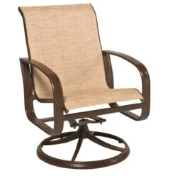 Woodard Aluminum Cayman Isle Sling Swivel Rocking Dining Arm Chair