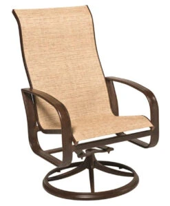Woodard Aluminum Cayman Isle Sling High Back Swivel Rocking Dining Arm Chair