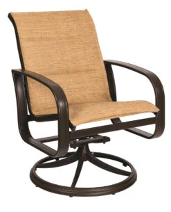 Woodard Aluminum Cayman Isle Padded Sling Swivel Rocking Dining Arm Chair