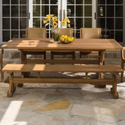 Lloyd Flanders Teak 79" Backless Dining Bench
