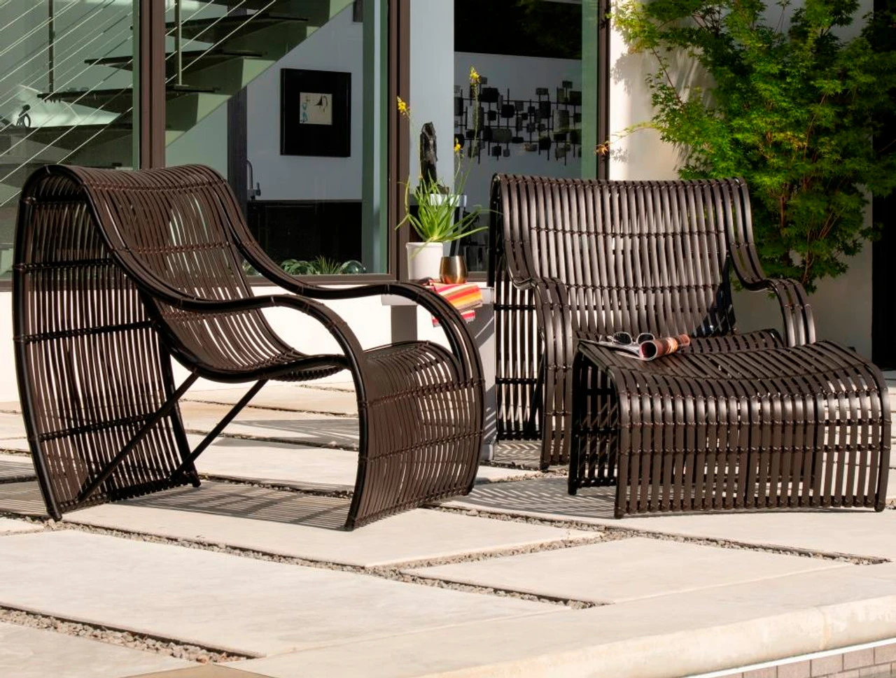 Woodard Loft Woven Wicker Mixed Lounge Chair & Ottoman Set 2 Woodard Loft Woven Wicker Mixed Lounge Chair & Ottoman Set - Image 2