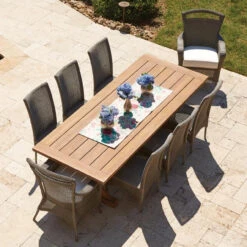 Lloyd Flanders Universal 8-Seat Wicker Dining Set -Patio Furniture Store Loom Teak dining overhead H edited 18527.1699049583
