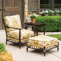 Lloyd Flanders Vinyl Wicker Low Country Lounge Chair & Ottoman Set