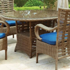 Lloyd Flanders Vinyl Wicker Magnolia 48" Round Umbrella Table