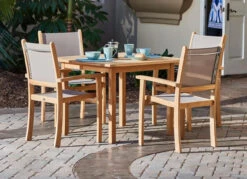 HiTeak Pearl 5 Piece Square Table With Stacking Arm Chair Set -Patio Furniture Store Pearl Dining 84306.1678732134