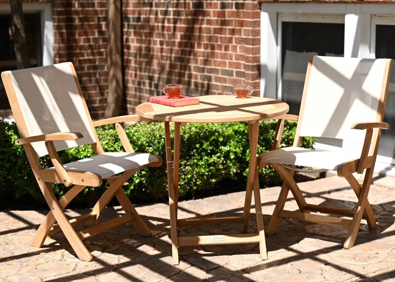 Three Bird Cambridge 30" Round Table With Riviera Sling Chairs Bistro Set 1 Three Bird Cambridge 30" Round Table With Riviera Sling Chairs Bistro Set