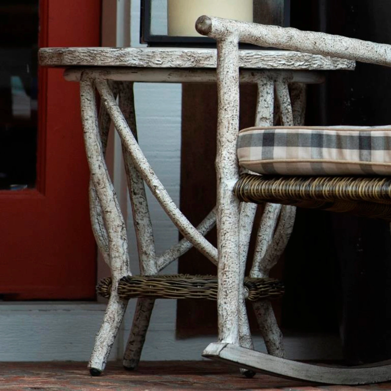 Whitecraft By Woodard River Run Wicker 22" End Table With Faux Birch Top 2 Whitecraft By Woodard River Run Wicker 22" End Table With Faux Birch Top - Image 2
