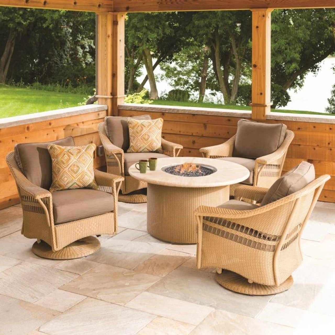 Lloyd Flanders Nantucket 48" Round Fire Table Lounge Set 2 Lloyd Flanders Nantucket 48" Round Fire Table Lounge Set - Image 2