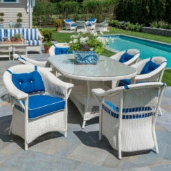 Lloyd Flanders Nantucket 6-Seat Wicker Dining Set -Patio Furniture Store SET nantucket dining ivory v 8 edited 63207.1699284817