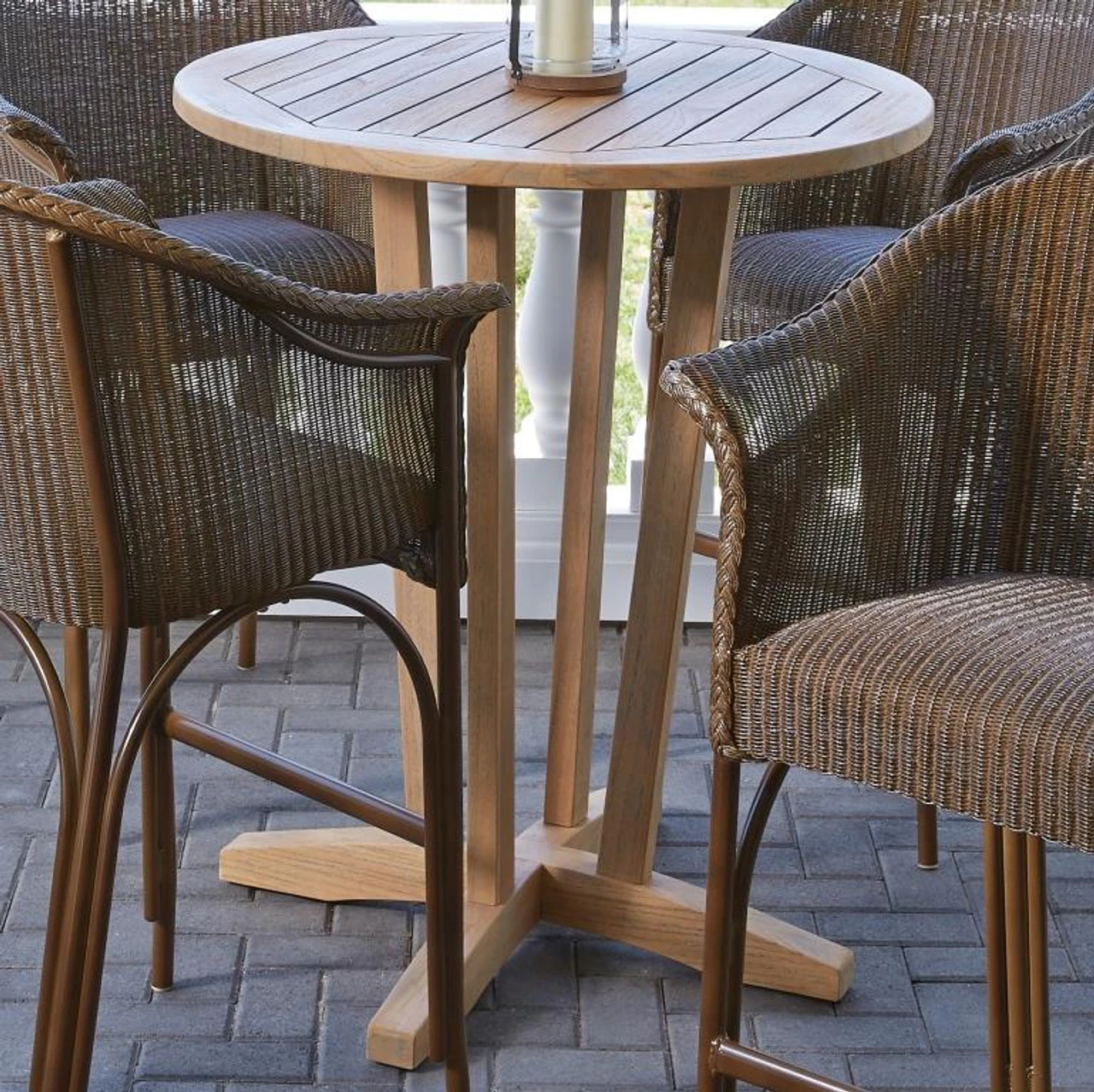 Lloyd Flanders Teak 30" Round Bar Table 3 Lloyd Flanders Teak 30" Round Bar Table - Image 3