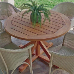 Lloyd Flanders Criss Cross Base Teak 48" Round Dining Table