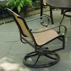 Woodard Aluminum Belden Sling Swivel Rocking Dining Arm Chair