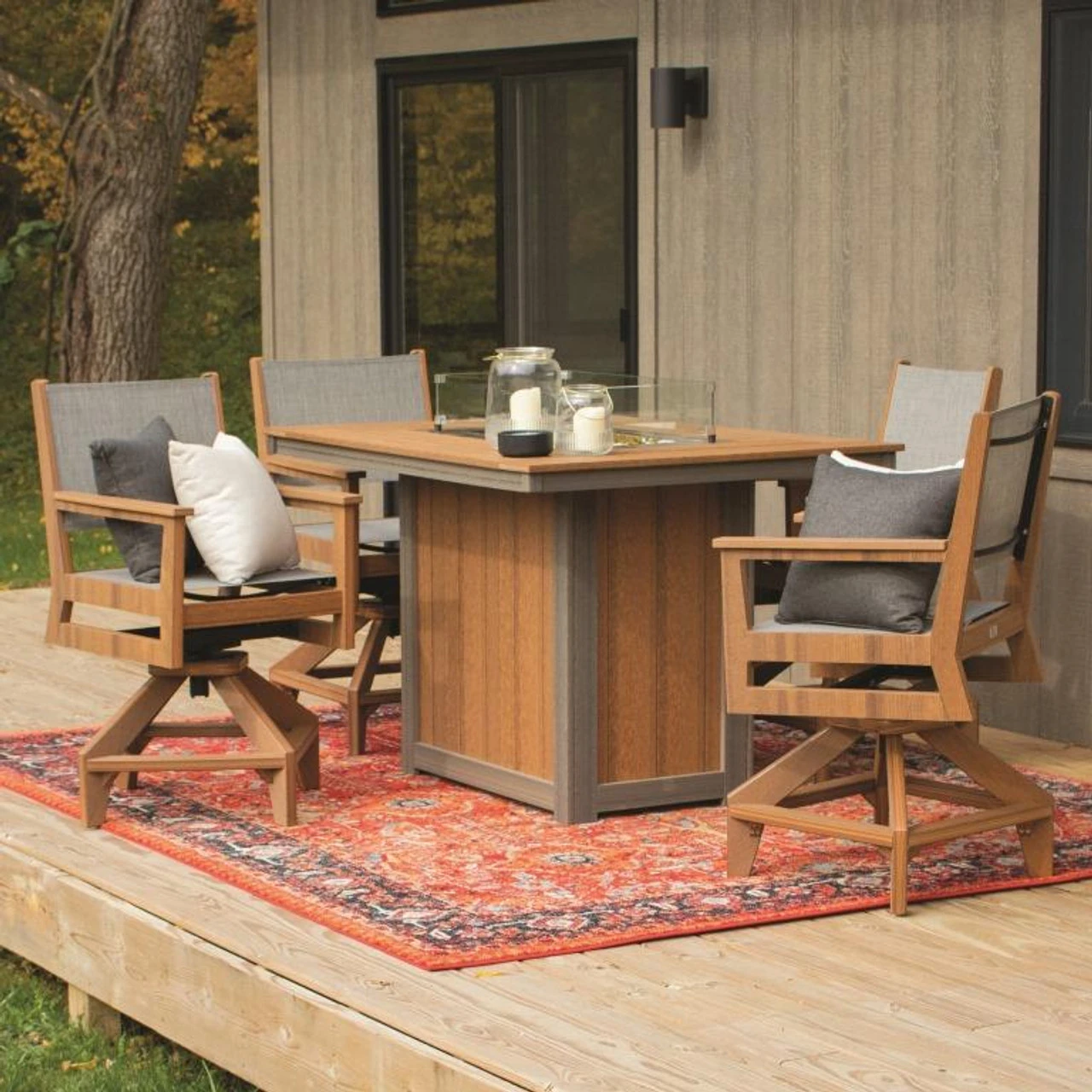 Berlin Gardens Resin Mayhew Swivel Sling Chair Counter Height Fire Table Set 2 Berlin Gardens Resin Mayhew Swivel Sling Chair Counter Height Fire Table Set - Image 2