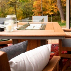 Berlin Gardens Resin Mayhew Swivel Sling Chair Counter Height Fire Table Set