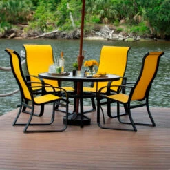 Woodard Aluminum Cayman Isle Sling High Back 4 Seat Dining Set