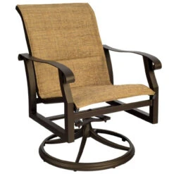 Woodard Cortland Padded Sling Swivel Rocking Dining Arm Chair
