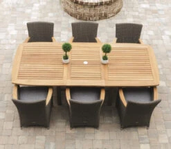 Royal Teak Family 72" - 96" Rectangular Expansion Table With 6 Helena Wicker Chair -Patio Furniture Store family teak 72 96 rectanular expansion table 6 helena wicker chair out of stock til aug 22 85640.1646965900
