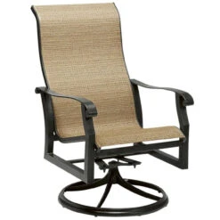 Woodard Cortland Sling High Back Swivel Rocking Dining Arm Chair
