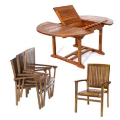 Rustic Java Teak 5 Piece Oval Extension Table Stacking Chair Dining Set -Patio Furniture Store java teak 5 piece oval extension table stacking chair dining set 55 53143.1646941022