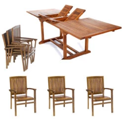 Rustic Java Teak 5 Piece Rectangular Extension Table Stacking Chair Dining Set -Patio Furniture Store java teak 5 piece rectangular extension table stacking chair dining set 55 97688.1646941026